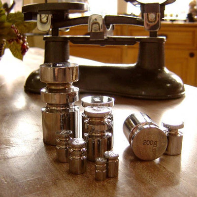 Robert Welch Chromed Brass Metric Weights & Cast Iron Tray