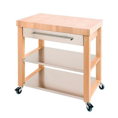 Chilton Beech Wood and Stainless Steel Kitchen Trolley