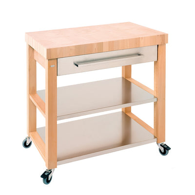 Chilton Beech Wood and Stainless Steel Kitchen Trolley
